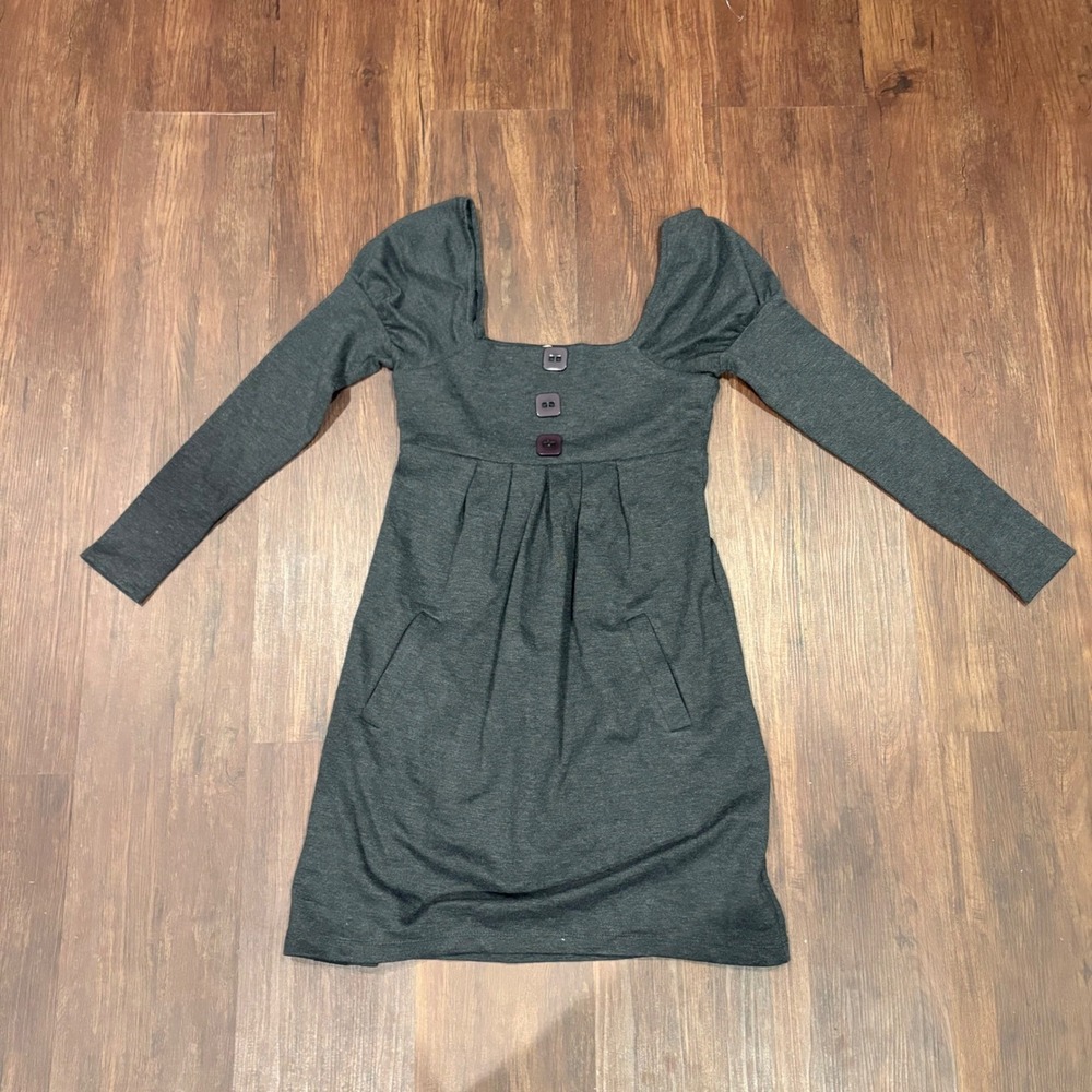 Whimsygoth Bailey 44 Charcoal Gray Jersey Knit Square Neck Dress With Pockets S